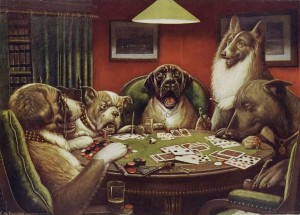 Hypo dogs and Neville the Newshound enjoy a round of diabetic poker
