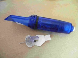 Ye olde CGM sensor with monster insertion needle and harpoon gun (sorry, inserter)